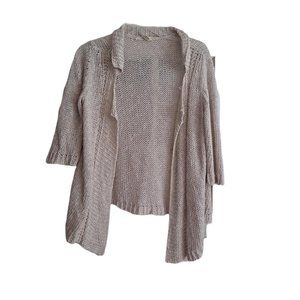 Eileen Fisher Cream Crocheted Comfy Open Cardigan